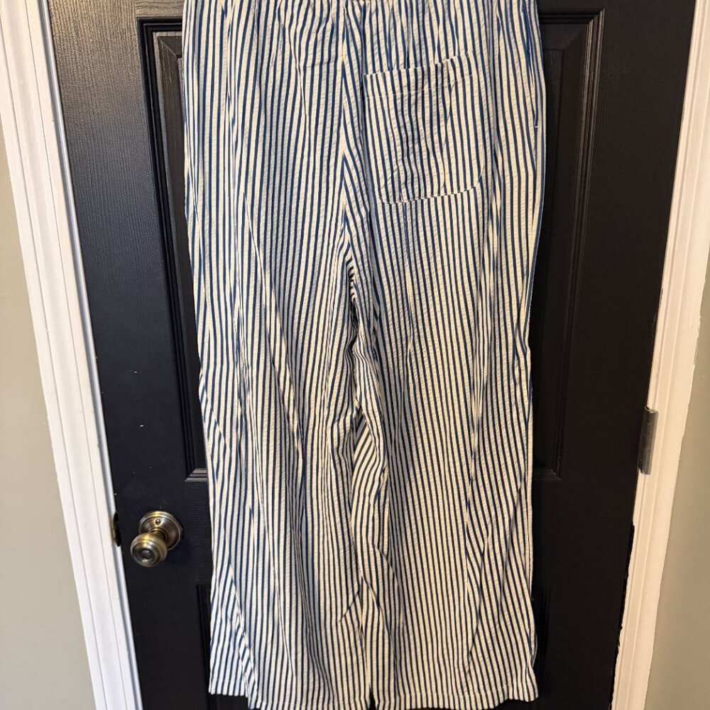 NWT American Eagle Wide Leg Stripe Pants Lightweight Blue White Medium - Picture 5 of 6